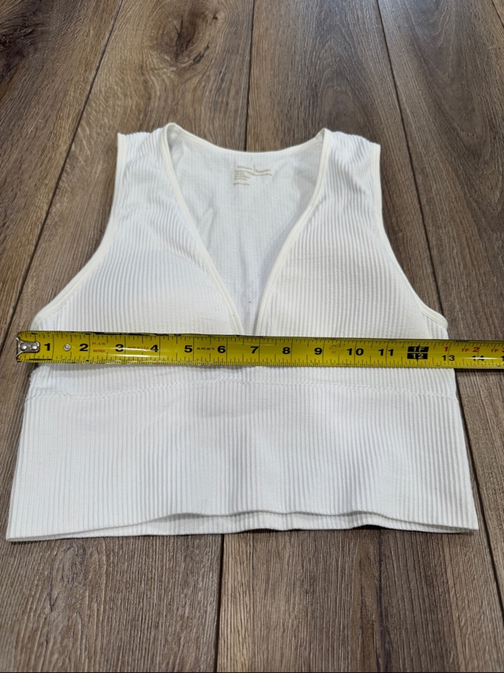 Women’s White Ribbed V-Neck Crop Top - Picture 6 of 8